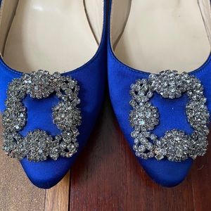 Manolo Blahnik blue satin flats